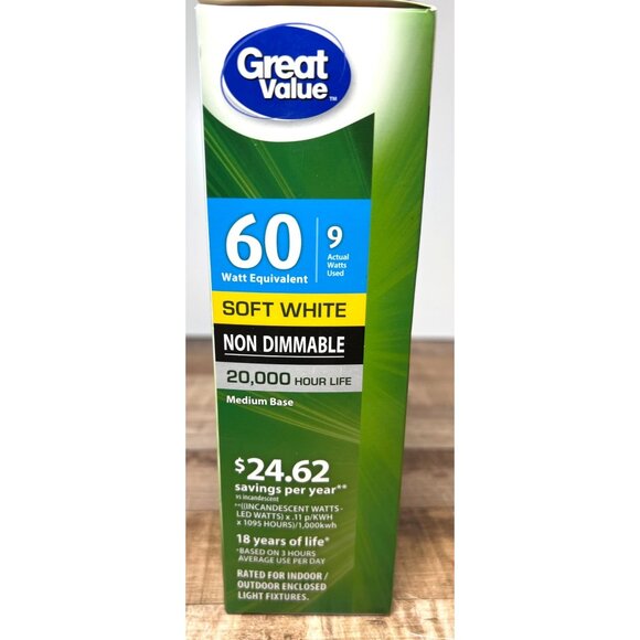 Great Value LED Soft White 60W Equivalent Energy Efficient Medium Base 4-Pack - Picture 2 of 3